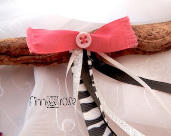 Savannah. Hair Ribbon.  Fuchsia pink silver white black zebra ribbon hair alligator clip.