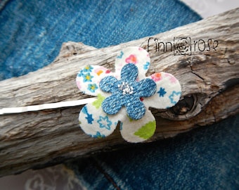 Kylie.  Floral hair pin. Hair flower - floral & denim