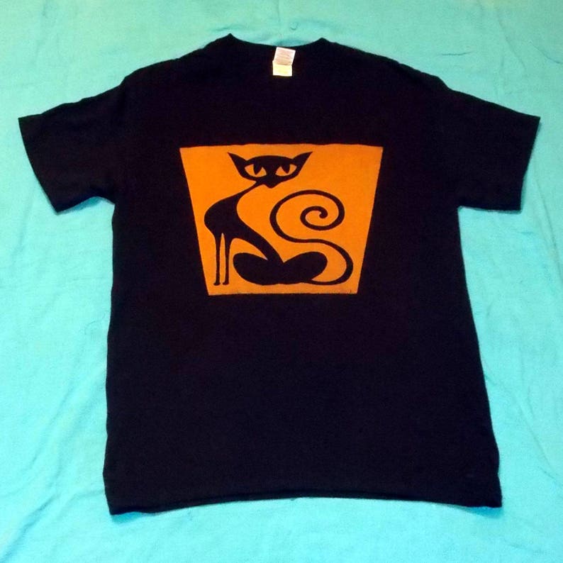 Midcentury Inspired Black Cat Tshirt Etsy