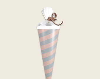 School cone / sibling bag stripes mint blue/rose, 35 cm