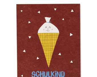Postkarte "Schulkind", Schultüte rot