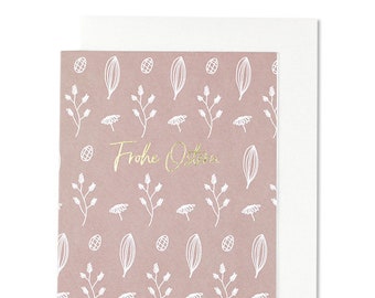 Klappkarte rose mit Goldeffekt – „Frohe Ostern“