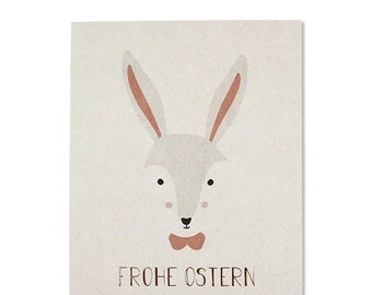 Postkarte Hasengesicht hellgrau/rose – Frohe Ostern