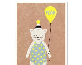 Postkarte Katze mit Hütchen – „Yeah“