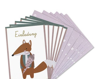 Einladungskarten-Set Fuchs mit Schultüte – Einladung