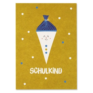 Postkarte "Schulkind", Schultüte gelb