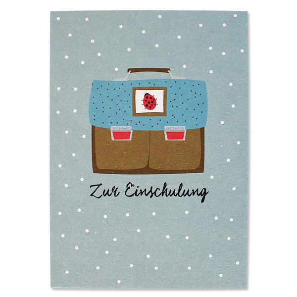 Postkarte "Zur Einschulung", Ranzen Marienkäfer