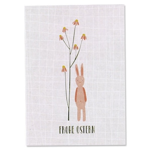 Postkarte Hase mit Blüten, rosa – Frohe Ostern