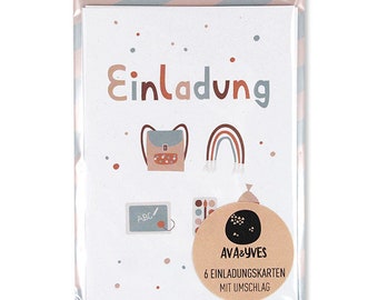 Einladungskarten-Set mit Schulranzen, Regenbogen, Malkasten, rose – Einschulung (Under The Sea)