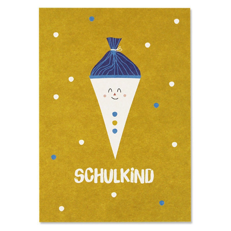 Postkarte Schulkind, Schultüte gelb image 1