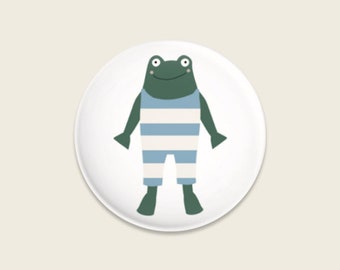 Button Frosch mit Anzug hellblau/weiss