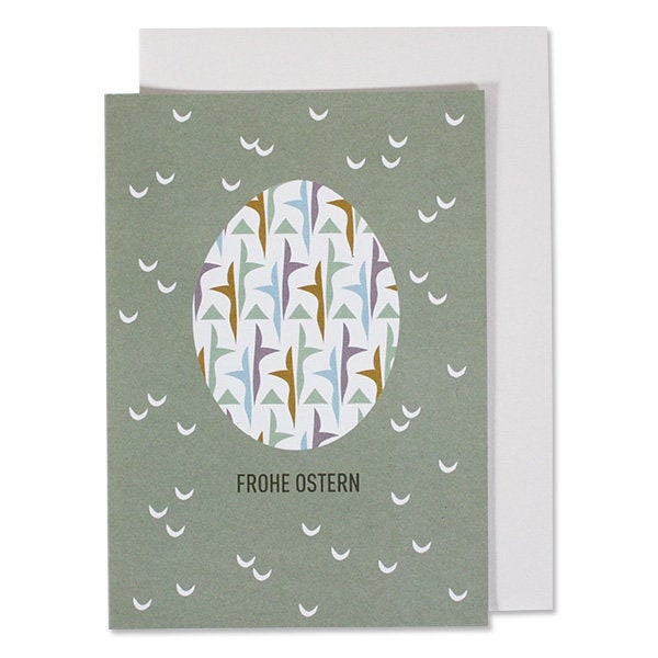 Klappkarte Osterei, grün/weiss/lila – Frohe Ostern