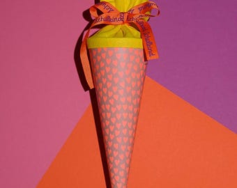 Schultüte mit Herzen, rosa/neonrosa, 35cm