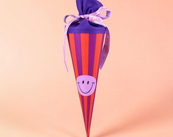 Schultüte 35cm Smile flieder, mit Streifen lila/orange