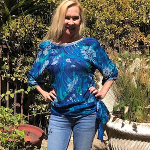 Judith Ann Large Beaded Top,Blue, Green ,3/4 sleeve, Formal blouse,Formal top, Beads, Sequin