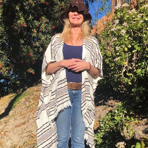 Kimono,  Boho top, Cotton,Wrap, Earth tones,Poncho with sleeves Tan, Blue, Black