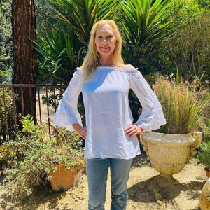 White cotton blouse, Off the shoulders, Boho Blouse, Small, Medium, Bell Sleeves