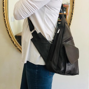 BLACK Leather Sling bag, leather sling,bags ,purse, Shoulder Bag, cross body