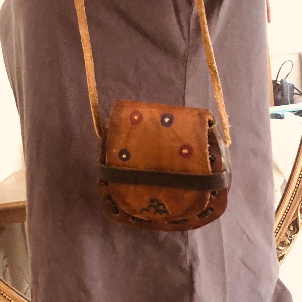 Tooled Leather Bag, Hippie Bag, 70s purse, Small tooled purse, Small tooled bag, girls purse