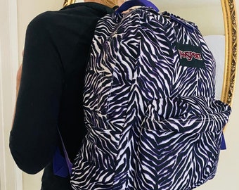 Jansport Backpack,backpack bag, Purple, Black,Zebra Print, Large