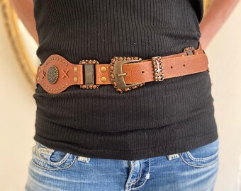 Boho Wide Leather Waist Belt: Upcycled Coins, Moroccan  display picture 1