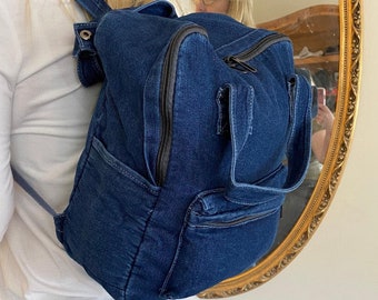 Backpack Bag, Soft Denim Backpack Bag, Denim Backpack, Blue