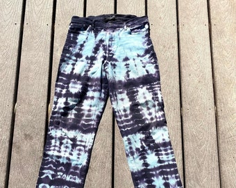 Vintage Sanctuary Jeans, Hohe Taille, Tie Dye, Jeans, Hellblau, Lila, Größe 8, 5 Taschenhose
