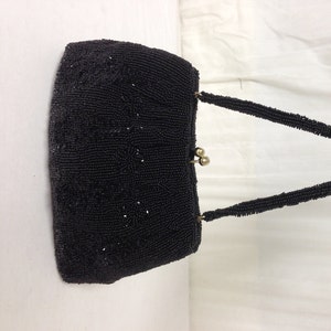 Walborg purse,bag, glass bead, Beaded, Purse, Black, formal,Handbag,kiss lock