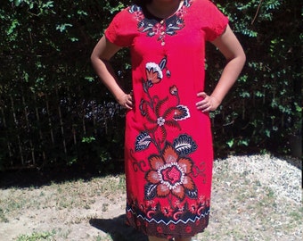 Long red Polynesian dress,red,black,dress