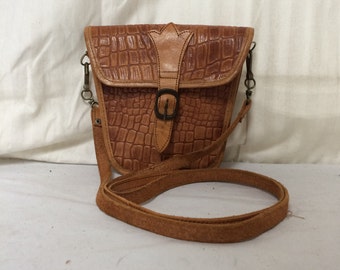 Leather bag,croc embossed, brown leather purse,shoulder bag ,purse