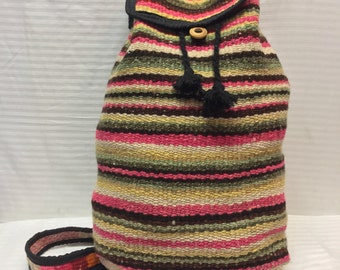 Kilim Backpack, Striped Tan, Green, Pink