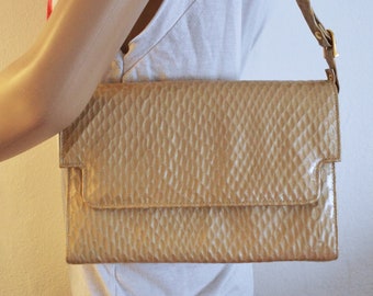 Tan, Gold Faux Leather, Reptile Print, Purse ,Clean, Handbag