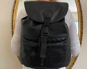 Large black leather backpack, backpack bag, black leather