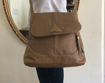 Brown leather purse, shoulder bag, taupe leather, Tan