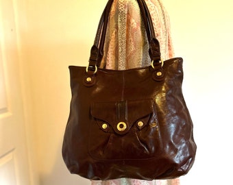 Perlina Large leather bag, Cognac brown leather, shoulder bag purse, bags ,purses