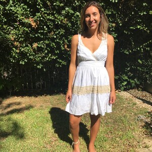 White cotton dress, embroidered dress,Small,Medium,Boho dress,lace