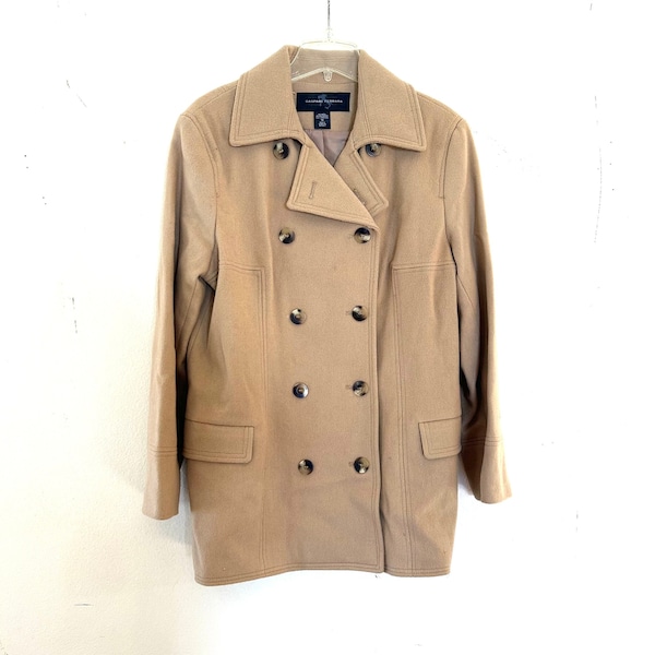 Gaspare Ferrara Wool blend tan Peacoat, Manteau en laine, manteau d'hiver, double boutonnage, 14