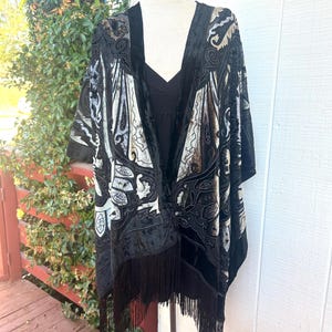 Gorgeous Amber and Black velvet, Art Deco, kimono, Burnout Kimono, night, dress, bathrobe, Velvet Robe, Handmade