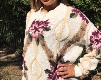 Knit sweater dress,medium-large,tan ,green,pink,red