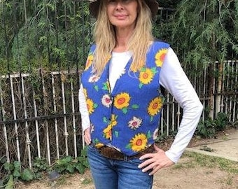 Sonnenblumenweste,Sonnenblumenweste,XLarge,Blau,Gelb,Orange,Grün,Geblümte Weste