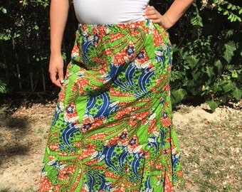 Maxi skirt,Small,medium,long,stretch waist,green,red,blue,cotton skirt