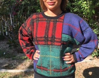 Adrienne VittAdini, Lama Wollpullover,rot,grün,schwarz