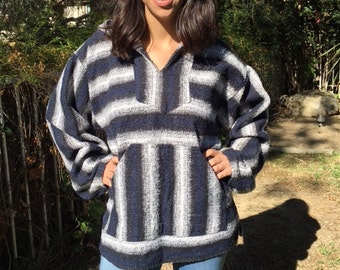 Large Baja hoodie, Mexican hoodie, gray stripe, unisex