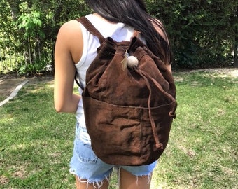 Backpack bag, Large, suede leather backpack,Hobo Barrel bag ,Back pack ,Shoulder sling, brown, suede, leather ,boho bag,15" tall x 11" wide