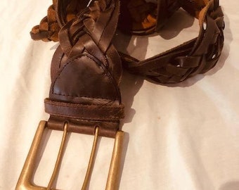 Brown Leather belt,Woven,Wide Belt,Boho belt,Small,Medium,Large