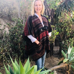 Poncho top, Indian poncho, with pockets, orange, gray, black, brown