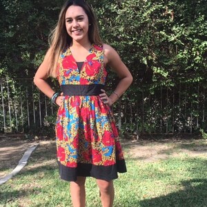 Cotton floral dress, large, red, black, blue, BoHo, dress