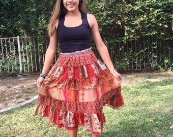 Peasant Skirt ,long ,orange skirt,small,boho skirt