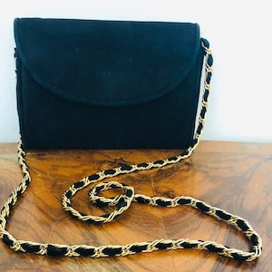 Jennifer Moore, black Velour purse,Shoulder bag nice gold strap