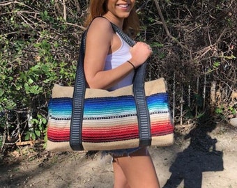 Regenboogplunjetas, weekendtas, reizen, sporttas, Mexicaanse Falsa-deken, plunjezak, reistas, aardetinten, bruin, rood, geel, blauw